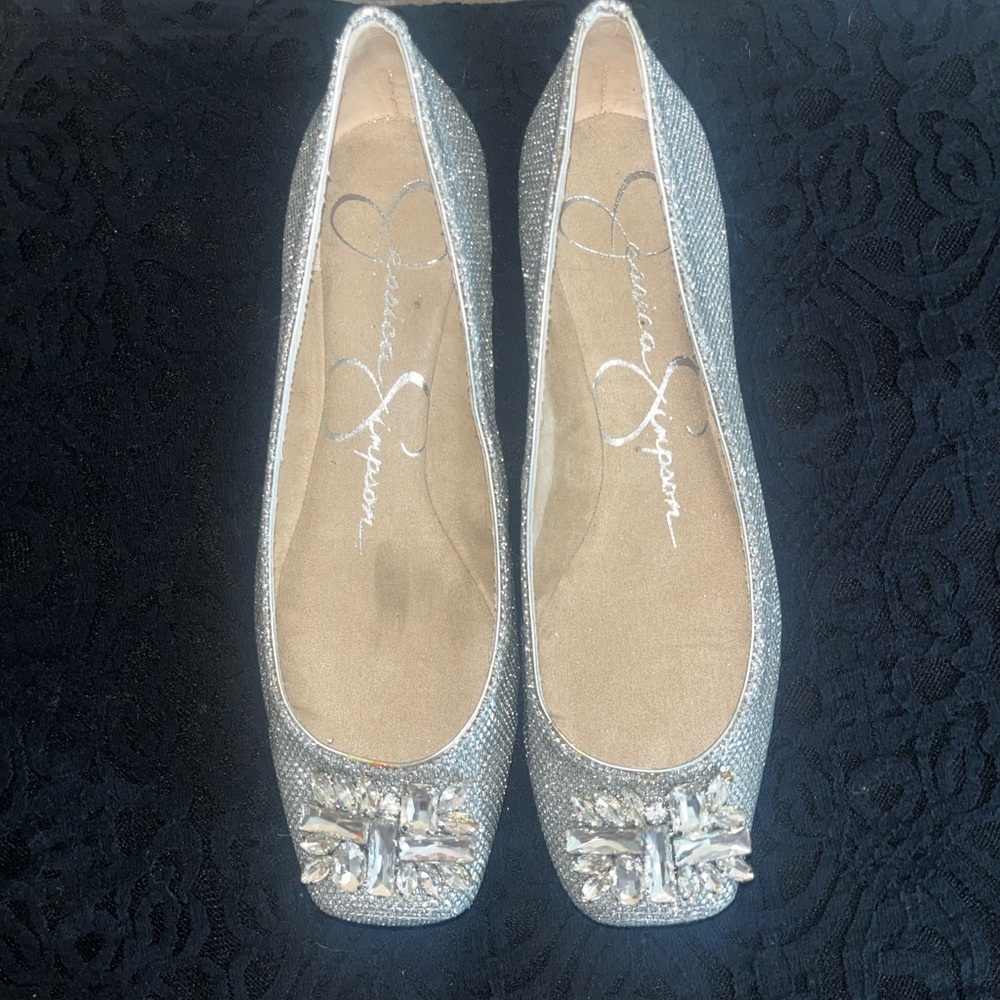 Jessica Simpson Glittering Silver with rhinestone brooch detail